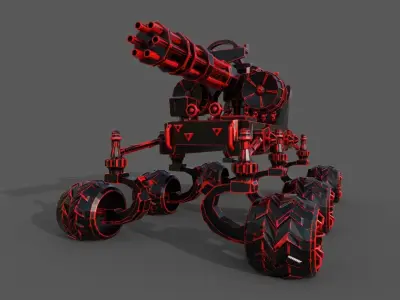 Rover machine gun on wheels Low-poly 3D model