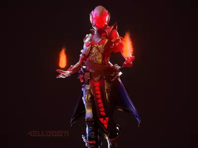 Cyberpunk HellDoom Robot Low-poly 3D model