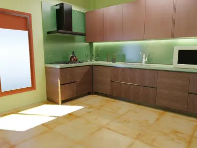 3D Model - Simple Kitchen - Green shade  3D model