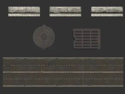 Asphalt with puddles Low-poly 3D model