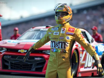  M and Ms Racing NASCAR Suit with Helmet Gloves and Boots Yellow 