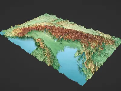 Alps Mountain Map Topography Low-poly 3D model