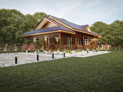 Timber house of Malaysia and Indonesia 3D model