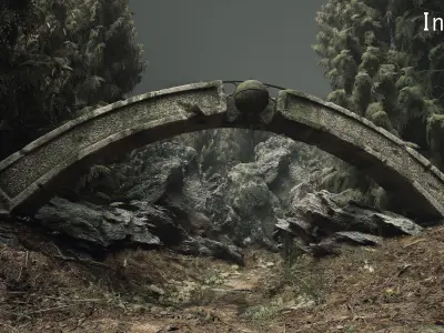 Mossy Stone Arch with Ornaments Low-poly 3D model