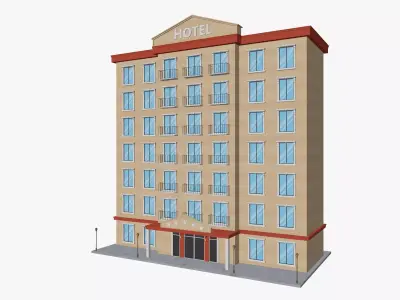 Cartoon Hotel Low-poly 3D model