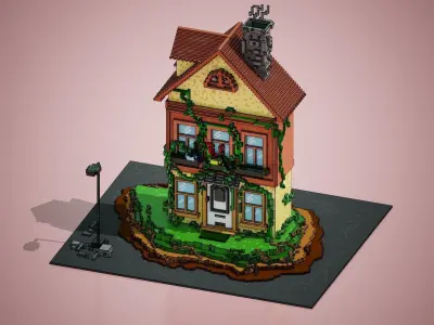 3D Voxel cartoon House  Low-poly 3D model