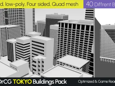 40 Low Poly Buildings Inspired by Otemachi Tokyo Japan Low-poly 3D model