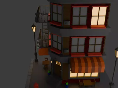 Low Poly Store front Low-poly 3D model