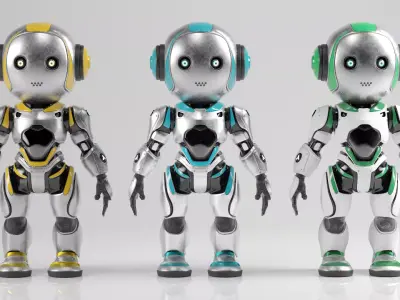 Futuristic Robot Character  Rigged and Animated Low-poly 3D model
