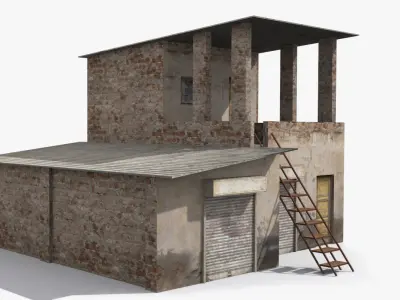 slum f old building with ladder Low-poly 3D model
