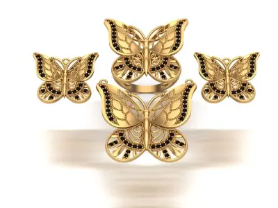 Jewelry gold butterfly set with diamonds 3D print model