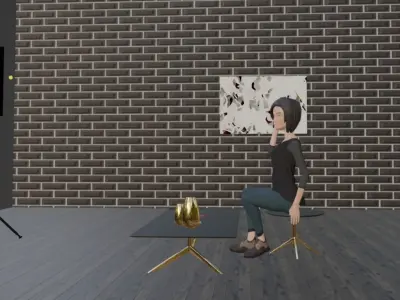 mini room and female model Free 3D model