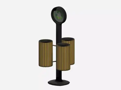 Triple cage type circular wooden trash can Low-poly 3D model