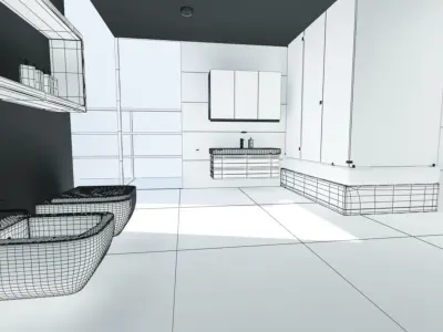 Bathroom with walls and marble floors Low-poly 3D model