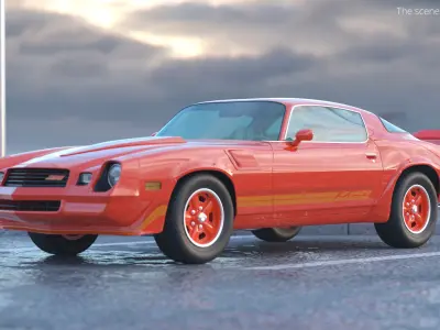  Vintage Chevrolet Camaro Z28 1980 Red Rigged for Cinema 4D 