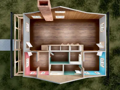 House Exterior Interior with Openable Doors 3D model - 2 3D model