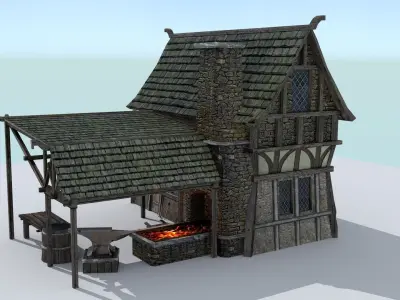 Medieval Village Blacksmith Low-poly 3D model