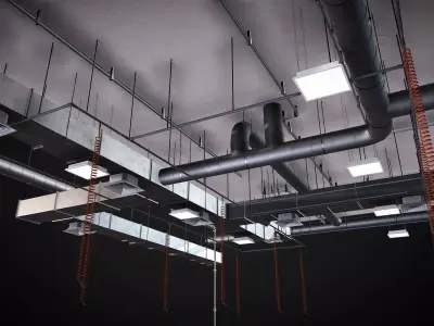 Laboratory - Office celling with HVAC and pipes Low-poly 3D model