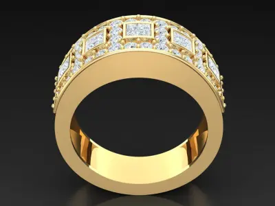 Light Gold Diamond Men Ring 2MR086 3D model