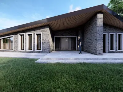 Stone House - Single Story Residential Building Low-poly 3D model