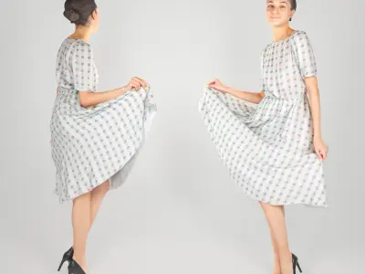 Pretty woman in a light summer dress 194 Low-poly 3D model