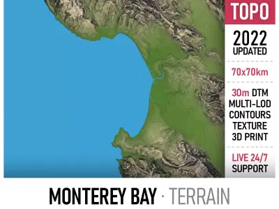 Monterey Bay Terrain Low-poly 3D model