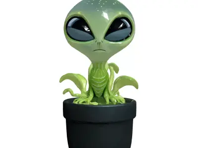 Cute Alien Plant in Pot Low-poly 3D model