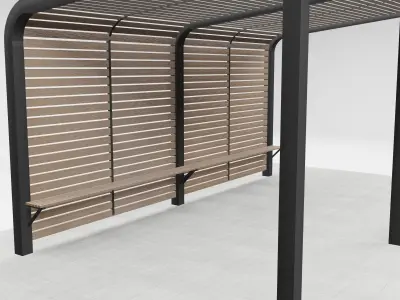 Pergola bus stop with wooden canopy 3D model