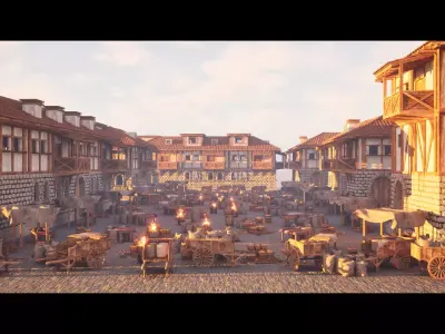 Medieval Market Bazaar Props Kit Low-poly 3D model