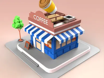  Coffee Shop Low-poly 3D model Low-poly 3D model