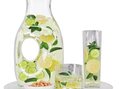 Modern Glass Pitcher Infused Water Set N29 Lemon Mint 3D model