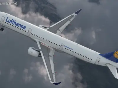  Lufthansa Airbus A321 with Interior and Doors Rigged for Cinema 4D 