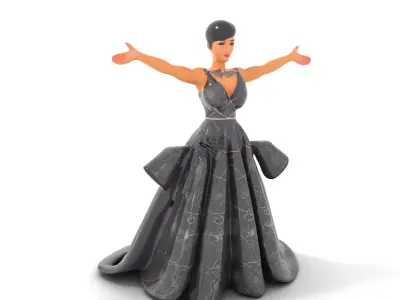 Elegant Evening Gown Character  Rigged and Animated Low-poly 3D model