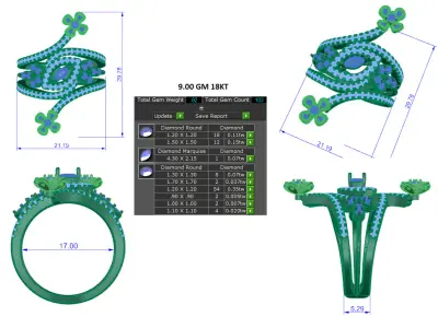 Women Ring  Render 3dm STL OBJ FBX Details 3D print model 372
