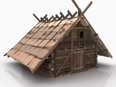STYLIZED FANTASY MEDIEVAL VIKING WOODEN COTTAGE HOUSE HUT Free low-poly 3D model