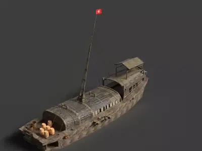 Chinese ancient  fishing  boat   Low-poly 3D model