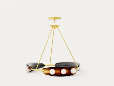Hopper Chandelier - Vintage Brass 9 light sources Low-poly 3D model
