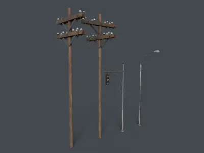 Street poles Low-poly 3D model Low-poly 3D model