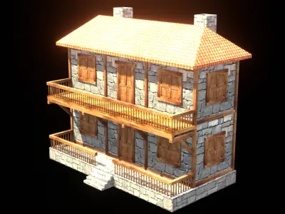 medieval house low poly village town residential house  114 Low-poly 3D model