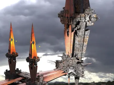 Sci fi Core crystal Shard City Structure Low-poly 3D model