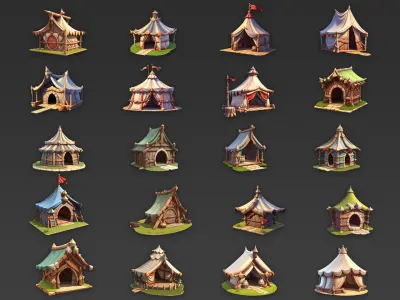 60 Fantasy Medieval Tent House Game Asset Texture