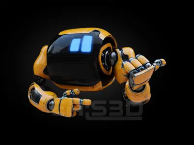 Cute Space Robot Rigged H-72 Yellow 3D model