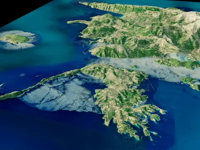 Lefkada island 3d model terrain Low-poly 3D model