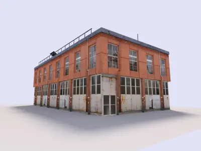 low poly warehouse old industrial building Low-poly 3D model
