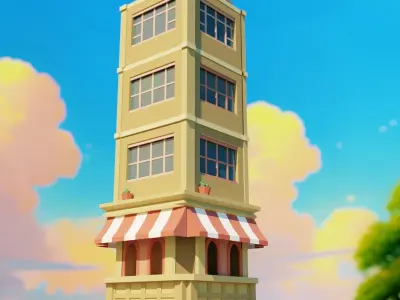 Free Low Poly building Cartoon Style game model Free low-poly 3D model