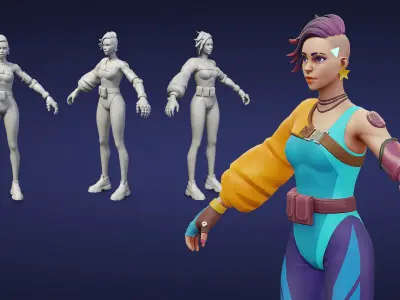 Stylized Cyberpunk 3D Animated Character Low-poly 3D model