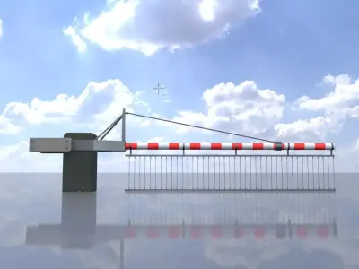 Railway Crossing Barrier 4 m with protective grid closed  Low-poly 3D model