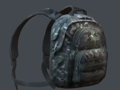 Backpack military combat Black baggage Low-poly 3D model Low-poly 3D model