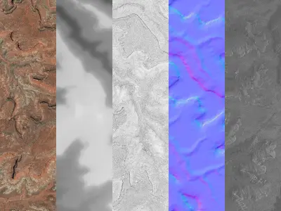 canyon with a barren river and high cliffs 3D model