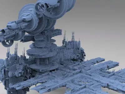 Sci-Fi City dystopia base With floating city base 3D model